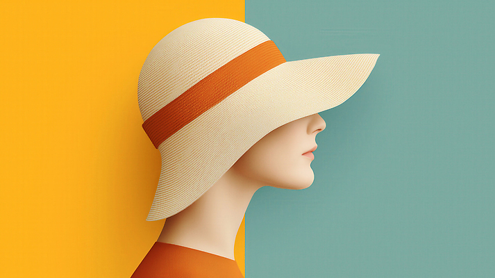 JPG 편집이미지 모자 여자 한명 상반신 성인 노란색 우아함 청록색 성인여자한명만 편집실사 AI컴퓨터그래픽 AI콘텐츠 1 잡화 컬러 컨셉 사람 CG 여자한명만 성인여자만 파일형식