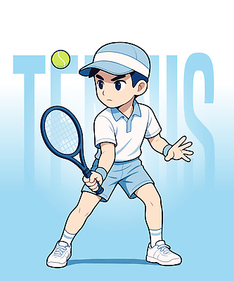 전신 남자 어린이 하늘색 일러스트 한명 들기 소년 테니스라켓 테니스용품 테니스공 집중 캡모자 테니스복 테니스화 소년한명만 일러캐릭터 AI파일 캐릭터 모자_잡화 1 스포츠용품 운동화 컨셉 공 모션 사람 파란색 운동복 테니스 라켓 남자한명만 소년만 파일형식 벡터