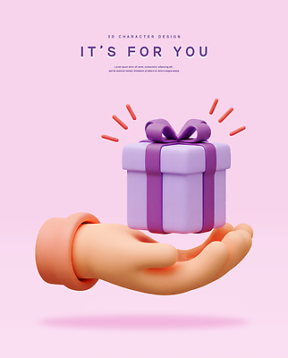 PSD 편집이미지 손 리본 화이트데이 3D캐릭터 발렌타인데이 들기 신체부위 선물상자 3D 보라색 생일축하 편집3D 캐릭터 컬러 모션 데이이벤트 선물 사람 상자 축하 생일 디지털합성 파일형식