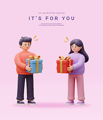 전신 PSD 편집이미지 커플 여자 남자 리본 화이트데이 3D캐릭터 발렌타인데이 미소 들기 성인 두명 선물상자 3D 보라색 생일축하 성인만 편집3D 캐릭터 컬러 관계 모션 데이이벤트 표정 선물 사람 상자 축하 생일 디지털합성 파일형식