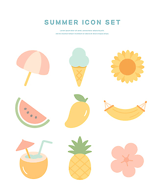 아이콘 꽃 휴식 빨대 사람없음 여름 바캉스 세트 파라솔 파인애플 오브젝트 망고 해먹 콘아이스크림 수박조각 종이우산 코코넛주스 2D아이콘 IC큐레이션 AI파일 식물 계절 조각 컨셉 과일 우산 휴가 아이스크림 수박 주스 침대 열대과일 코코넛 파일형식 벡터