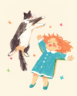 JPG 전신 여자 행복 어린이 일러스트 팔벌리기 한명 미소 소녀 눕기 평화 눈감음 고양이 소녀한명만 국내일러스트 AI일러스트 AI콘텐츠 1 감정 컨셉 포유류 모션 표정 사람 반려동물 여자한명만 소녀만 파일형식