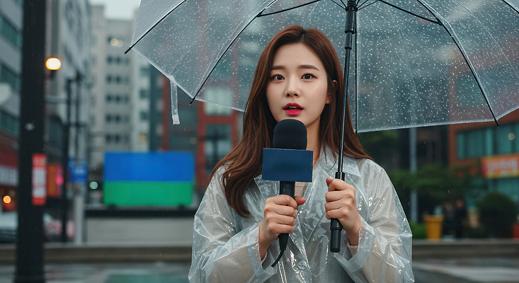 JPG 편집이미지 여자 우산 거리 안내 말하기 한명 들기 상반신 성인 도시 비 기자 뉴스 일기예보 마이크 우비 기상청 기상캐스터 의료성형뷰티 성인여자한명만 편집실사 AI인물포토 AI콘텐츠 자연요소 직업 1 옷 음향기기 모션 날씨 사람 CG 여자한명만 성인여자만 파일형식 AI포토