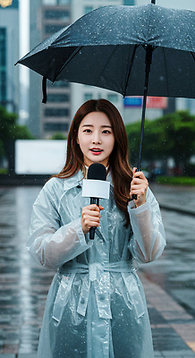 JPG 편집이미지 여자 우산 거리 안내 말하기 한명 들기 상반신 성인 도시 비 기자 뉴스 일기예보 마이크 우비 기상청 기상캐스터 의료성형뷰티 성인여자한명만 편집실사 AI인물포토 AI콘텐츠 자연요소 직업 1 옷 음향기기 모션 날씨 사람 CG 여자한명만 성인여자만 파일형식 AI포토
