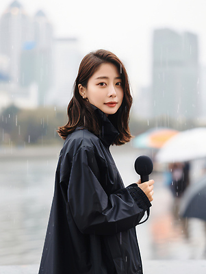 JPG 편집이미지 여자 실루엣 안내 한명 들기 상반신 성인 도시 뒤돌아보기 비 기자 뉴스 일기예보 마이크 우비 기상청 기상캐스터 의료성형뷰티 성인여자한명만 편집실사 AI인물포토 AI콘텐츠 자연요소 직업 1 옷 음향기기 모션 날씨 촬영기법 사람 CG 여자한명만 성인여자만 파일형식 AI포토