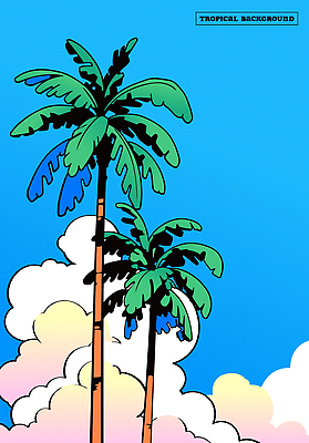 구름 라이프스타일 일러스트 하늘 사람없음 여름 여름휴가 야자수 트로피컬아트 뉴트로 국내일러스트 AI파일 자연요소 나무 계절 휴가 생활 그림 복고 파일형식 벡터 여름_계절