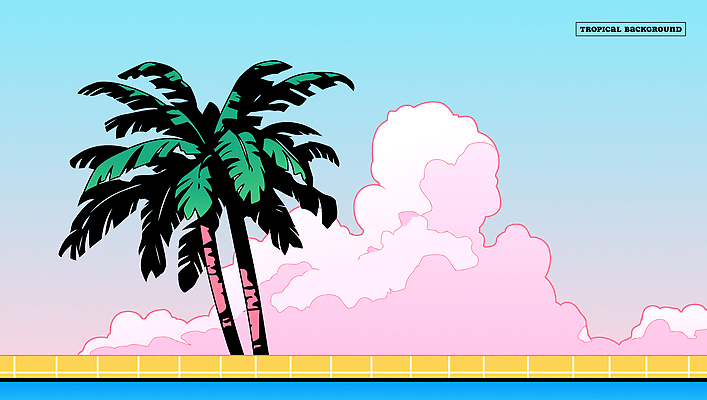 구름 라이프스타일 분홍색 일러스트 하늘 수영장 사람없음 여름 여름휴가 야자수 트로피컬아트 뉴트로 국내일러스트 AI파일 자연요소 나무 계절 컬러 휴가 생활 그림 복고 파일형식 벡터 여름_계절