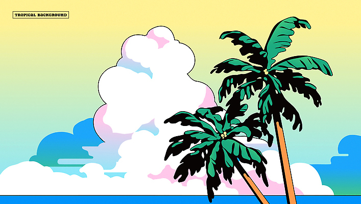 구름 라이프스타일 일러스트 하늘 사람없음 여름 여름휴가 야자수 트로피컬아트 뉴트로 국내일러스트 AI파일 자연요소 나무 계절 휴가 생활 그림 복고 파일형식 벡터 여름_계절