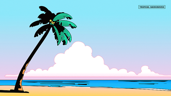 구름 라이프스타일 일러스트 하늘 해변 사람없음 여름 여름휴가 모래사장 야자수 트로피컬아트 뉴트로 국내일러스트 AI파일 자연요소 나무 계절 바다 휴가 생활 그림 복고 파일형식 벡터 여름_계절