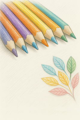 JPG 일러스트 나뭇잎 색연필 사람없음 컬러풀 여러개 스케치 손그림 국내일러스트 AI일러스트 AI콘텐츠 컬러 다수 잎 학용품 미술 파일형식