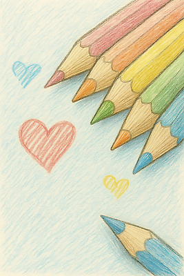 JPG 일러스트 색연필 사람없음 컬러풀 여러개 하트 스케치 손그림 국내일러스트 AI일러스트 AI콘텐츠 모양 컬러 다수 학용품 미술 파일형식