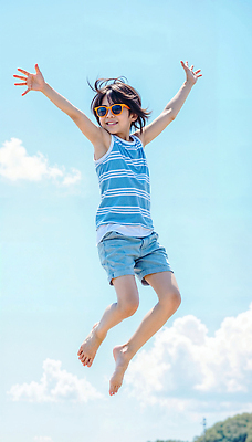 JPG 전신 편집이미지 남자 어린이 하늘색 하늘 밝음 한명 웃음 소년 야외 캐주얼 여름 민소매 점프 활발 에너지 자유 즐거움 의료성형뷰티 소년한명만 편집실사 AI인물포토 AI콘텐츠 1 옷 계절 감정 컨셉 상의 모션 표정 사람 파란색 CG 남자한명만 소년만 파일형식 AI포토