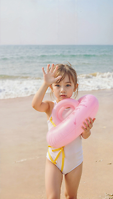 JPG 전신 편집이미지 여자 어린이 바다 놀이 휴가 밝음 한명 웃음 소녀 야외 여름 에너지 자유 탐험 즐거움 튜브 활기 의료성형뷰티 소녀한명만 편집실사 AI인물포토 AI콘텐츠 1 계절 감정 컨셉 표정 사람 CG 여자한명만 소녀만 파일형식 AI포토