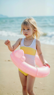 JPG 전신 편집이미지 여자 어린이 바다 포즈 놀이 휴가 밝음 한명 웃음 소녀 야외 여름 에너지 자유 탐험 즐거움 튜브 활기 의료성형뷰티 소녀한명만 편집실사 AI인물포토 AI콘텐츠 1 계절 감정 컨셉 표정 사람 CG 여자한명만 소녀만 파일형식 AI포토