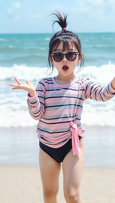 JPG 전신 편집이미지 여자 어린이 포즈 휴가 밝음 한명 웃음 소녀 해변 야외 캐주얼 여름 에너지 자유 탐험 즐거움 활기 의료성형뷰티 소녀한명만 편집실사 AI인물포토 AI콘텐츠 1 옷 계절 감정 바다 컨셉 표정 사람 CG 여자한명만 소녀만 파일형식 AI포토