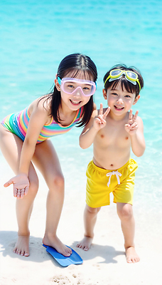 JPG 전신 편집이미지 여자 남자 어린이 포즈 놀이 휴가 밝음 웃음 소녀 소년 해변 야외 두명 캐주얼 여름 우정 에너지 자유 탐험 즐거움 활기 의료성형뷰티 어린이만 편집실사 AI인물포토 AI콘텐츠 옷 계절 감정 바다 컨셉 표정 사람 친구 CG 파일형식 AI포토