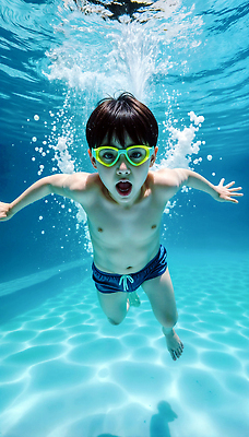 JPG 전신 편집이미지 남자 어린이 하늘색 수영장 밝음 한명 웃음 소년 야외 여름 운동 수영 에너지 자유 탐험 잠수 즐거움 활기 의료성형뷰티 소년한명만 편집실사 AI인물포토 AI콘텐츠 1 계절 감정 컨셉 표정 건강 사람 파란색 수상스포츠 CG 남자한명만 소년만 파일형식 AI포토
