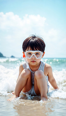 JPG 편집이미지 남자 어린이 포즈 하늘색 휴가 고글 밝음 한명 웃음 소년 해변 야외 여름 운동 수영 에너지 자유 탐험 즐거움 활기 의료성형뷰티 소년한명만 편집실사 AI인물포토 AI콘텐츠 1 계절 감정 바다 컨셉 표정 건강 사람 파란색 수상스포츠 CG 남자한명만 소년만 파일형식 AI포토