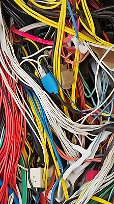 JPG 편집이미지 사람없음 빈티지 플러그 폐기물 버리기 케이블선 꼬임 복잡 전자부품 뭉침 편집실사 AI포토 AI콘텐츠 컨셉 모션 전선 부속품 쓰레기 CG 파일형식