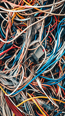 JPG 편집이미지 사람없음 빈티지 플러그 폐기물 버리기 케이블선 꼬임 복잡 전자부품 뭉침 편집실사 AI포토 AI콘텐츠 컨셉 모션 전선 부속품 쓰레기 CG 파일형식