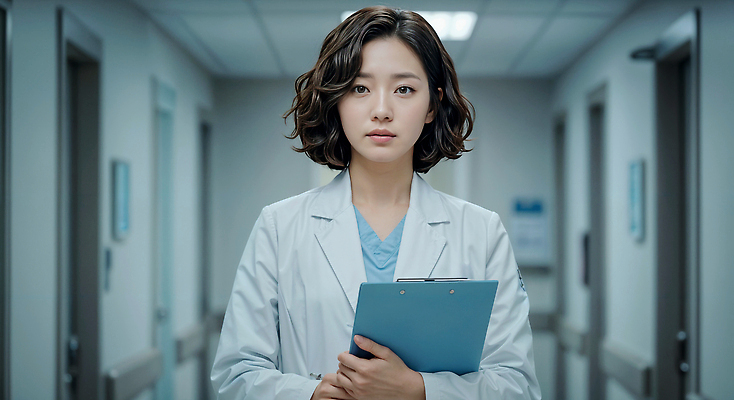 JPG 편집이미지 여자 생각 스트레스 병원 한명 들기 성인 진료 간호사 의사 의사가운 파마 복도 기다림 고독 고민 준비 긴장 서류판 의료성형뷰티 성인여자한명만 편집실사 AI인물포토 AI콘텐츠 1 헤어스타일 감정 의학 모션 사람 사무용품 의료진 가운 CG 여자한명만 성인여자만 파일형식 AI포토
