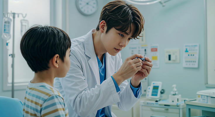 JPG 편집이미지 남자 어린이 시계 창문 의료기기 건강 설명 소년 성인 두명 건강관리 믿음 환자 의사 의사가운 링거 상담 소아과 소통 링거걸이 진료실 의료성형뷰티 편집실사 AI인물포토 AI콘텐츠 감정 컨셉 의학 모션 병원 관리 사람 진료 의료진 가운 CG 파일형식 AI포토