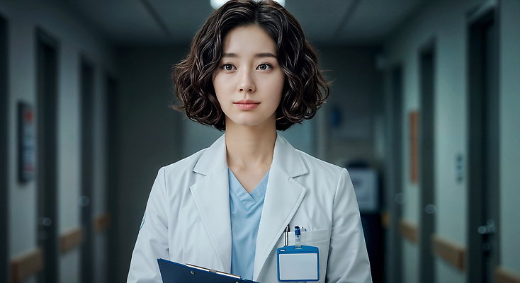 JPG 편집이미지 여자 건강 병원 한명 미소 성인 건강관리 희망 의사 대기 의사가운 파마 복도 기다림 전문직 준비 긴장 소통 서류판 의료성형뷰티 성인여자한명만 편집실사 AI인물포토 AI콘텐츠 직업 1 헤어스타일 감정 컨셉 의학 모션 표정 관리 사람 사무용품 의료진 가운 CG 여자한명만 성인여자만 파일형식 AI포토