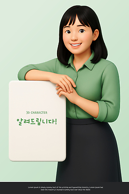 PSD 편집이미지 여자 알림판 한명 미소 성인 3D 기댐 알림 민트색 성인여자한명만 카피스페이스 편집3D 1 컬러 모션 표정 사람 공백 디지털합성 여자한명만 성인여자만 파일형식