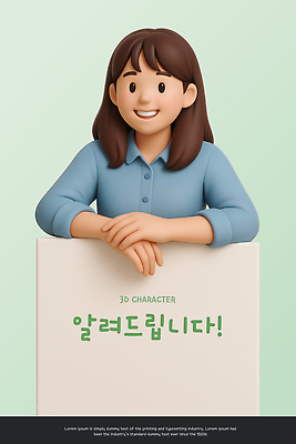 PSD 편집이미지 여자 알림판 한명 미소 상반신 성인 3D 기댐 알림 손모으기 민트색 성인여자한명만 카피스페이스 편집3D 1 컬러 모션 표정 사람 손짓 공백 디지털합성 여자한명만 성인여자만 파일형식