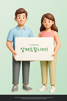 전신 PSD 편집이미지 부부 여자 남자 알림판 미소 들기 성인 두명 3D 알림 민트색 성인만 카피스페이스 편집3D 커플 컬러 모션 표정 사람 공백 디지털합성 파일형식