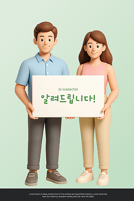 전신 PSD 편집이미지 부부 여자 남자 알림판 미소 들기 성인 두명 3D 알림 민트색 성인만 카피스페이스 편집3D 커플 컬러 모션 표정 사람 공백 디지털합성 파일형식