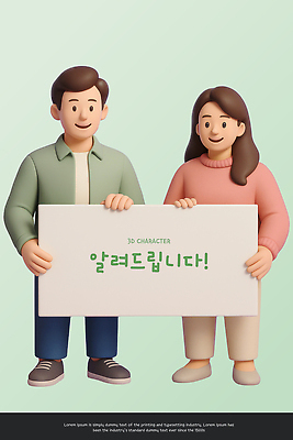 전신 PSD 편집이미지 부부 여자 남자 알림판 미소 들기 성인 두명 3D 알림 민트색 성인만 카피스페이스 편집3D 커플 컬러 모션 표정 사람 공백 디지털합성 파일형식