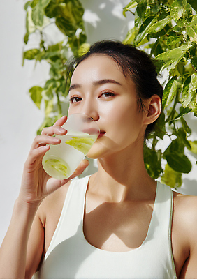 JPG 편집이미지 응시 여자 얼굴 잎 잔 한명 들기 상반신 성인 물 햇빛 뷰티 수분 물컵 순수 물마시기 뷰티풀 수분섭취 이온음료 의료성형뷰티 성인여자한명만 편집실사 AI인물포토 AI콘텐츠 자연요소 식물 1 식기 시선 음료 컨셉 모션 사람 신체부위 컵 태양 마시기 CG 여자한명만 성인여자만 파일형식 AI포토