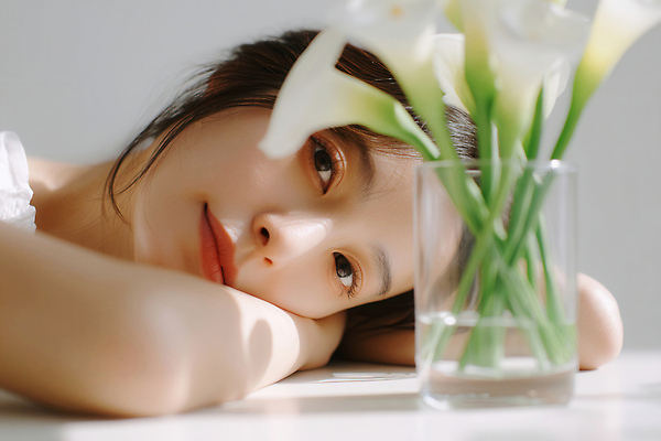 JPG 모델 편집이미지 응시 여자 얼굴 엎드리기 한명 상반신 성인 햇빛 뷰티 꽃병 카라 팔베개 뷰티풀 의료성형뷰티 성인여자한명만 편집실사 AI인물포토 AI콘텐츠 1 시선 꽃 모션 사람 신체부위 태양 CG 여자한명만 성인여자만 파일형식 AI포토