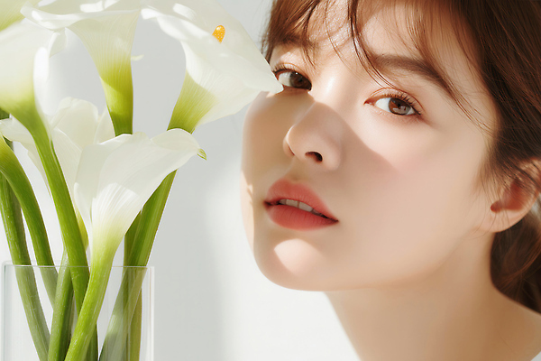 JPG 모델 편집이미지 응시 여자 얼굴 한명 상반신 성인 햇빛 뷰티 꽃병 카라 뷰티풀 의료성형뷰티 성인여자한명만 편집실사 AI인물포토 AI콘텐츠 1 시선 꽃 사람 신체부위 태양 CG 여자한명만 성인여자만 파일형식 AI포토