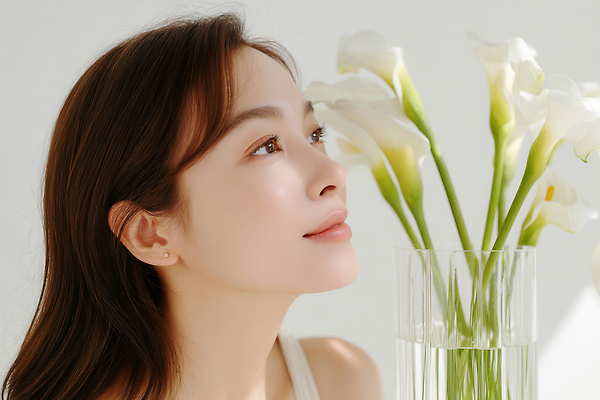 JPG 모델 편집이미지 응시 여자 얼굴 한명 상반신 성인 뷰티 꽃병 카라 향기 뷰티풀 의료성형뷰티 성인여자한명만 편집실사 AI인물포토 AI콘텐츠 1 시선 꽃 사람 신체부위 CG 냄새 여자한명만 성인여자만 파일형식 AI포토