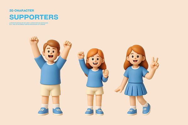 전신 PSD 편집이미지 캐릭터 여자 남자 하늘색 유니폼 웃음 성인 세명 3D 손들기 파이팅 주먹 기쁨 만세 즐거움 브이 응원단 서포터즈 활기 성인만 편집3D 옷 감정 컨셉 응원 모션 표정 사람 손짓 파란색 디지털합성 파일형식