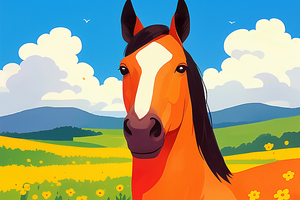 JPG 구름 꽃 얼굴 일러스트 자연 하늘 산 초원 사람없음 말_동물 언덕 국내일러스트 AI일러스트 AI콘텐츠 자연요소 식물 포유류 신체부위 생태계 파일형식