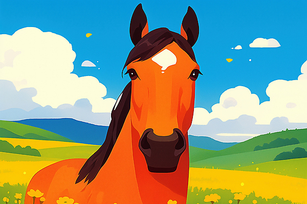 JPG 구름 꽃 얼굴 일러스트 자연 하늘 산 초원 사람없음 말_동물 언덕 국내일러스트 AI일러스트 AI콘텐츠 자연요소 식물 포유류 신체부위 생태계 파일형식