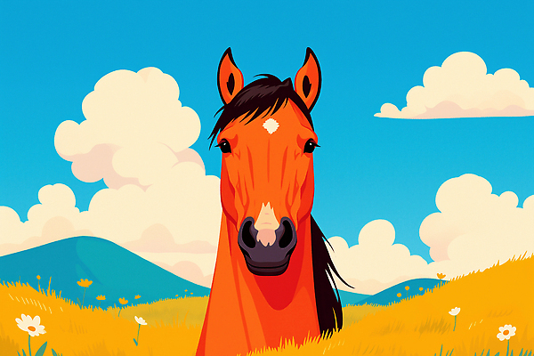 JPG 구름 꽃 얼굴 일러스트 자연 하늘 산 잔디 초원 사람없음 말_동물 국내일러스트 AI일러스트 AI콘텐츠 자연요소 식물 포유류 신체부위 생태계 파일형식