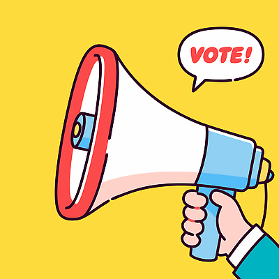 손 말풍선 일러스트 들기 신체부위 노란색 확성기 투표 선거 격려 대통령선거 국내일러스트 AI파일 감정 컬러 모션 사람 민주주의 파일형식 벡터