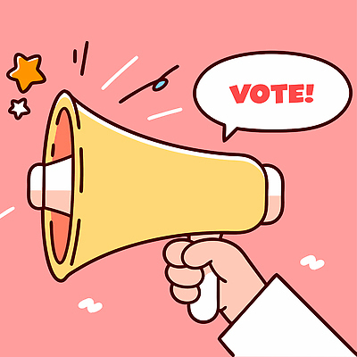 손 별 분홍색 말풍선 일러스트 들기 신체부위 확성기 투표 선거 격려 대통령선거 국내일러스트 AI파일 자연요소 감정 컬러 모션 사람 민주주의 파일형식 벡터