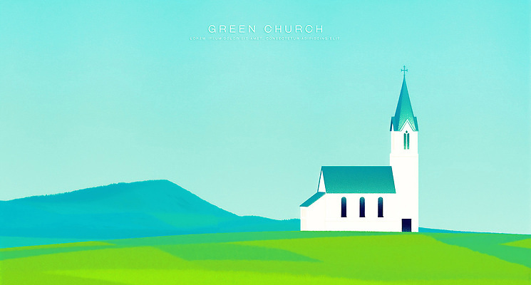 PSD 기독교 일러스트 산 초원 사람없음 초록색 교회 언덕 국내일러스트 종교 컬러 종교건축 건물 파일형식