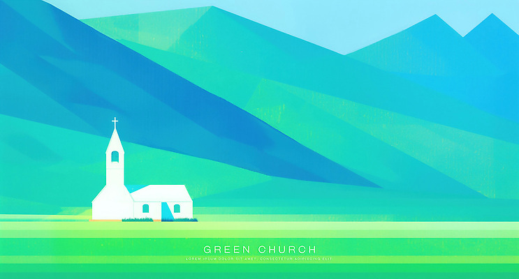 PSD 기독교 일러스트 산 초원 사람없음 초록색 교회 드넓은 국내일러스트 종교 컬러 종교건축 건물 파일형식