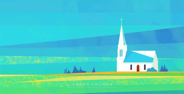 PSD 나무 기독교 일러스트 하늘 초원 사람없음 파란색 교회 국내일러스트 식물 종교 컬러 종교건축 건물 파일형식