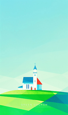 PSD 기독교 일러스트 하늘 초원 사람없음 초록색 교회 언덕 국내일러스트 종교 컬러 종교건축 건물 파일형식