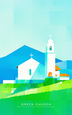 PSD 기독교 일러스트 산 잔디 초원 사람없음 파란색 교회 언덕 국내일러스트 식물 종교 컬러 종교건축 건물 파일형식