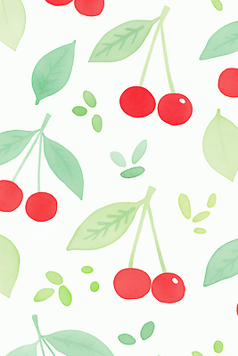 JPG 백그라운드 잎 패턴 일러스트 수채화 사람없음 빨간색 초록색 귀여움 체리 국내일러스트 AI일러스트 AI콘텐츠 식물 컬러 컨셉 무늬 과일 파일형식