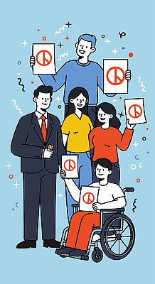 전신 여자 남자 하늘색 일러스트 미소 들기 정장 여러명 성인 반짝임 민주주의 휠체어 꽃가루 투표용지 격려 선거권 정치 참여 성인만 기표문양 권리 대통령선거 국내일러스트 AI파일 문양 옷 감정 다수 모션 표정 사람 파란색 가루 투표 선거 파일형식 벡터