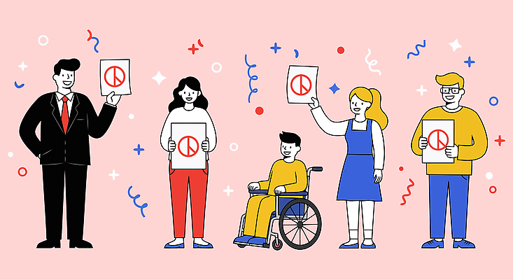 전신 여자 남자 분홍색 허리손 일러스트 미소 들기 앉기 정장 여러명 성인 반짝임 승차 민주주의 휠체어 꽃가루 투표용지 격려 선거권 정치 참여 성인만 안경낌 기표문양 권리 대통령선거 국내일러스트 AI파일 문양 옷 감정 안경 컬러 포즈 다수 모션 표정 사람 가루 투표 선거 파일형식 벡터